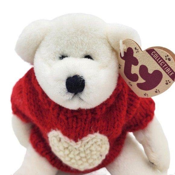 Ty Beanie the Attic Treasures Collection Nicholas 1993 Bear White Red Sweater 8" - Picture 2 of 8